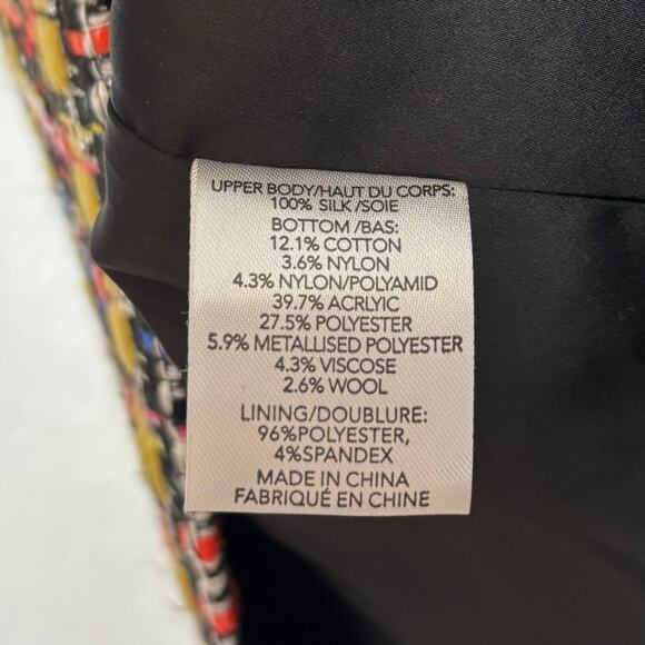 Milly Nicola Deep V-Neck Silk Tweed Long Sleeve Dress Size 6 - Picture 5 of 6